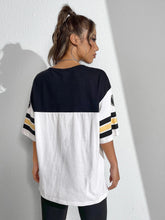 Colorblock & Letter Graphic Drop Shoulder Longline Tee